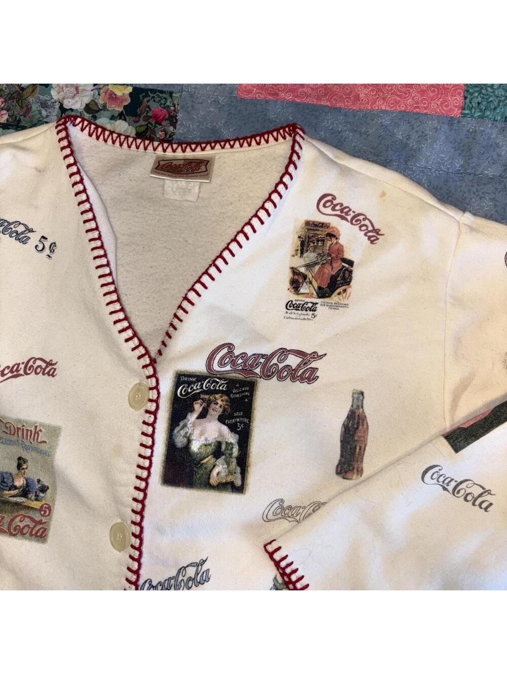 Vintage Y2K Coca-Cola Womans Large Button-Up Cardigan Sweater Cozy Casual - Picture 2 of 8